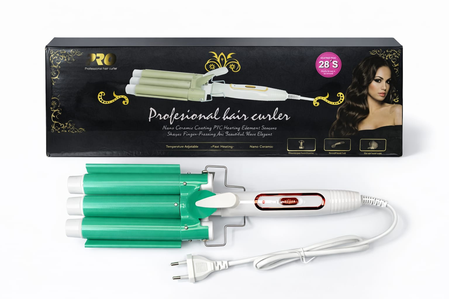 Profi 3-Rohr Lockenstab für Wellen (Mint/Weiß)